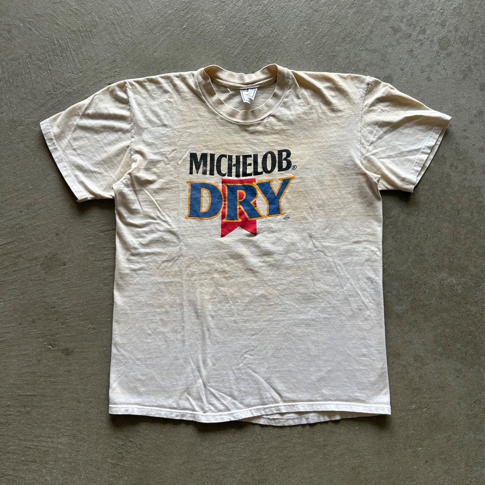 Vintage 80s‎ Michelob Dry Shirt Size Large White 1988 Anheuser Busch Stained